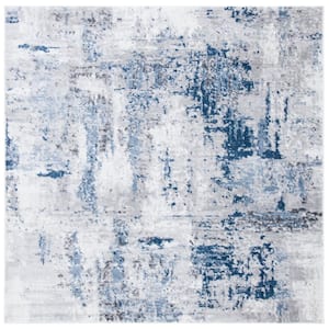 Amelia Gray/Light Blue 7 ft. x 7 ft. Distressed Square Area Rug