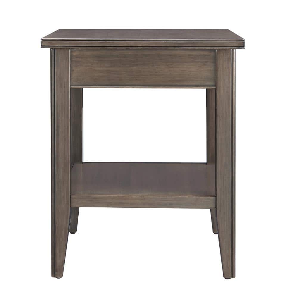 Laurent Smoke Gray Solid Wood End Table with Drawer and Shelf