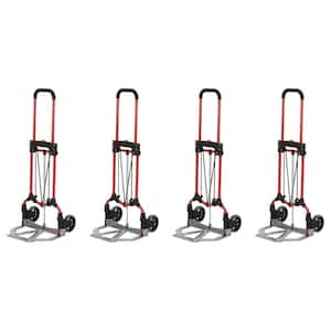 160 lbs. Capacity Personal MCI Folding Hand Truck with Rubber Wheels, Red/Silver (4-Pack)