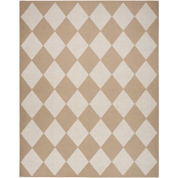 Washable Modern Jute Natural Ivory 8 ft. x 10 ft. Geometric Contemporary Area Rug
