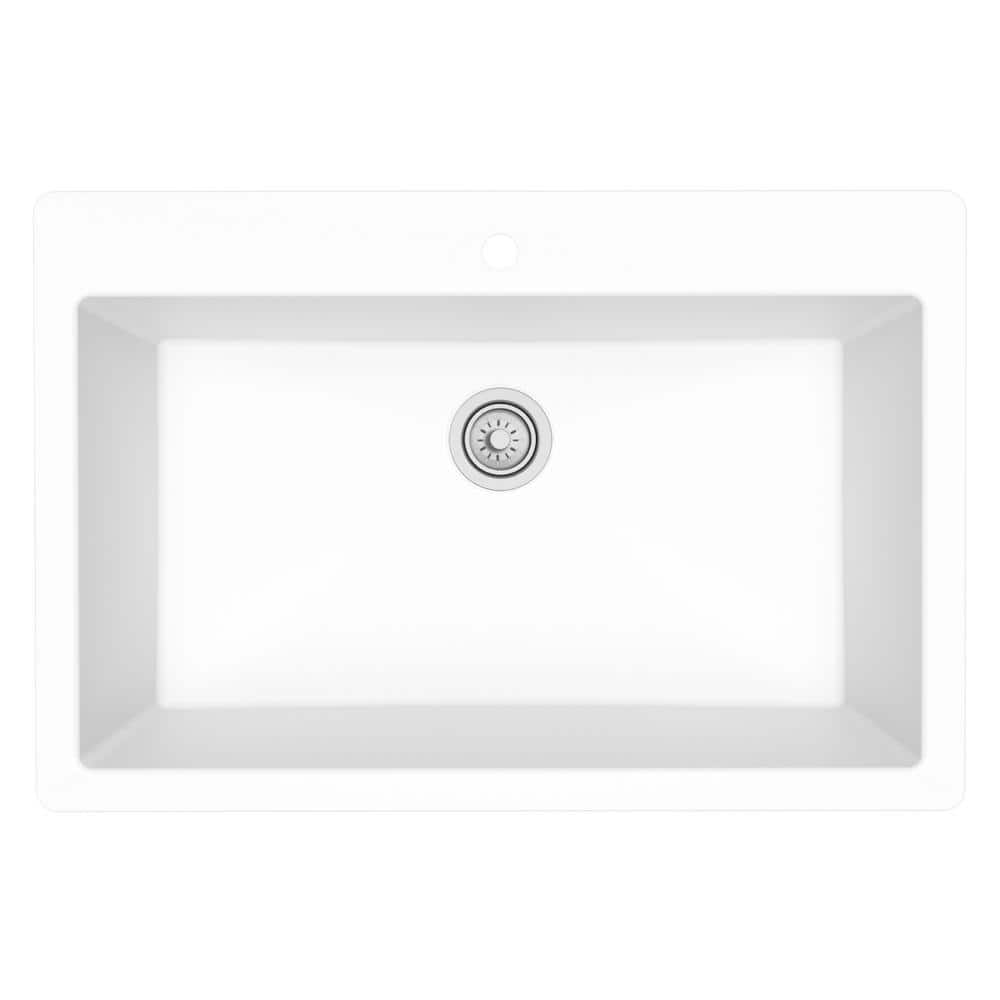 White Quartz 33'' Single Bowl Drop-In Kitchen Sink