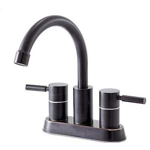 2-Handle Bathroom Faucet Oil Rubbed Bronze Stainless Steel Sink Faucet 360° High Arc Swivel, 4 in. Centerset