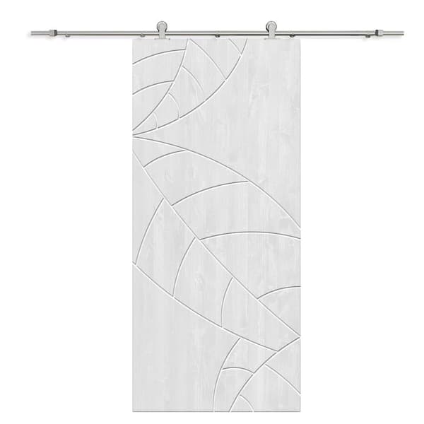 CALHOME 32 in. x 96 in. White Stained Pine Wood Modern Interior Sliding Barn Door with Hardware Kit