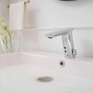 Battery Powered Touchless Single Hole Bathroom Faucet With Temperature Mixing Valve In Polished Chrome