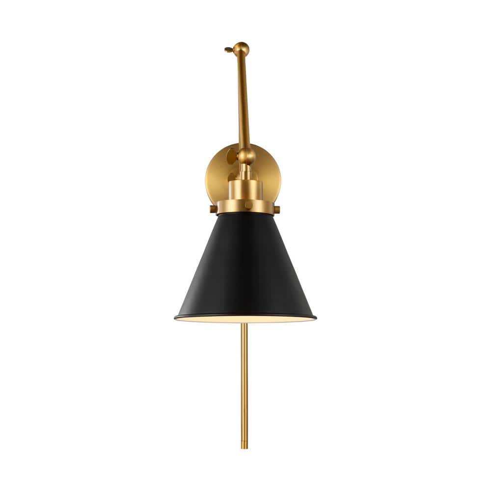 Midnight Black and Burnished Brass Adjustable Plug-In Wall Sconce