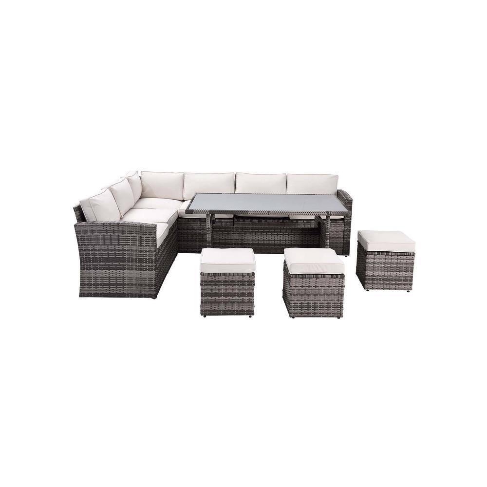 Tenleaf 7-Piece Gray All Weather PE Wicker Patio Conversation Set with ...