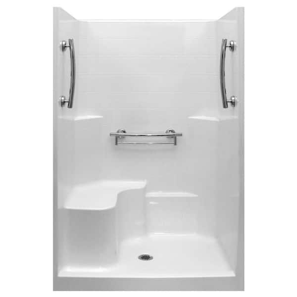 Ella Imperial 37 in. x 48 in. x 80 in. 1-Piece Low Threshold Shower Stall in White, Molded Seat, Accessories, Center Drain