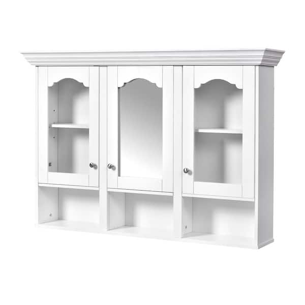 47.6 in. W x 32 in. H Rectangular MDF Surface Mount Medicine Cabinet with Mirror in White with 3-Adjustable Shelves