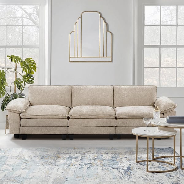 Bennett 120.5 in. W Pillow Top Arm Chenille Rectangle Sofa in Taupe