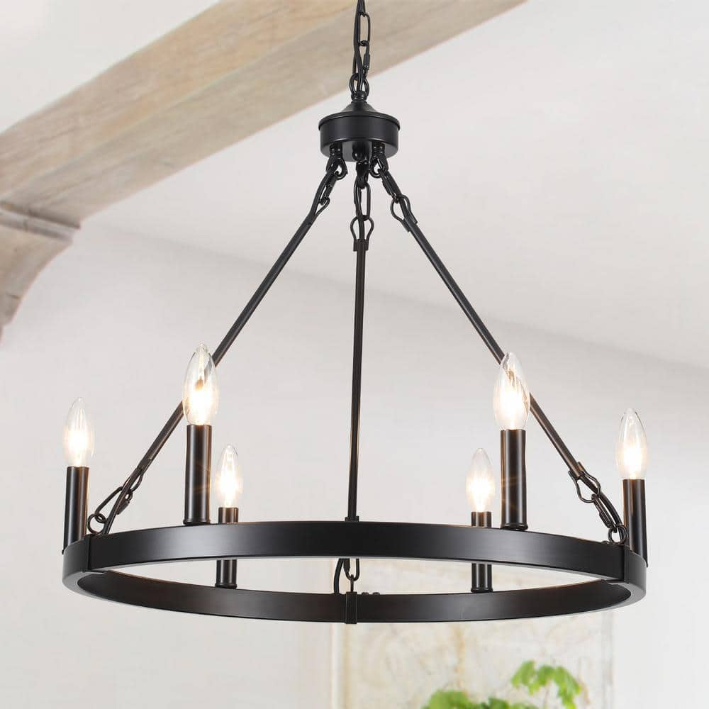 LWYTJO 6-Light Black Rustic Wagon Wheel Chandelier for Kitchen Island ...