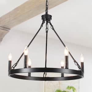 6-Light Black Rustic Wagon Wheel Chandelier for Kitchen Island with no Bulbs Included