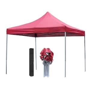 10 ft. x 10 ft. Red Patio Canopy Tent, Pop-Up Canopy Tent Portable Shade Instant Folding Canopy with Carrying Bag
