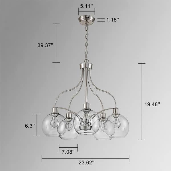Jacob 5-Light Brushed Nickel Contemporary Dinning Room Chandelier with Clear Glass Shade