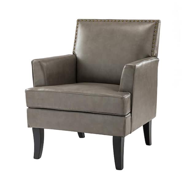 JAYDEN CREATION Maaf Grey Armchair with Solid Wooden Legs and Nailhead Trim