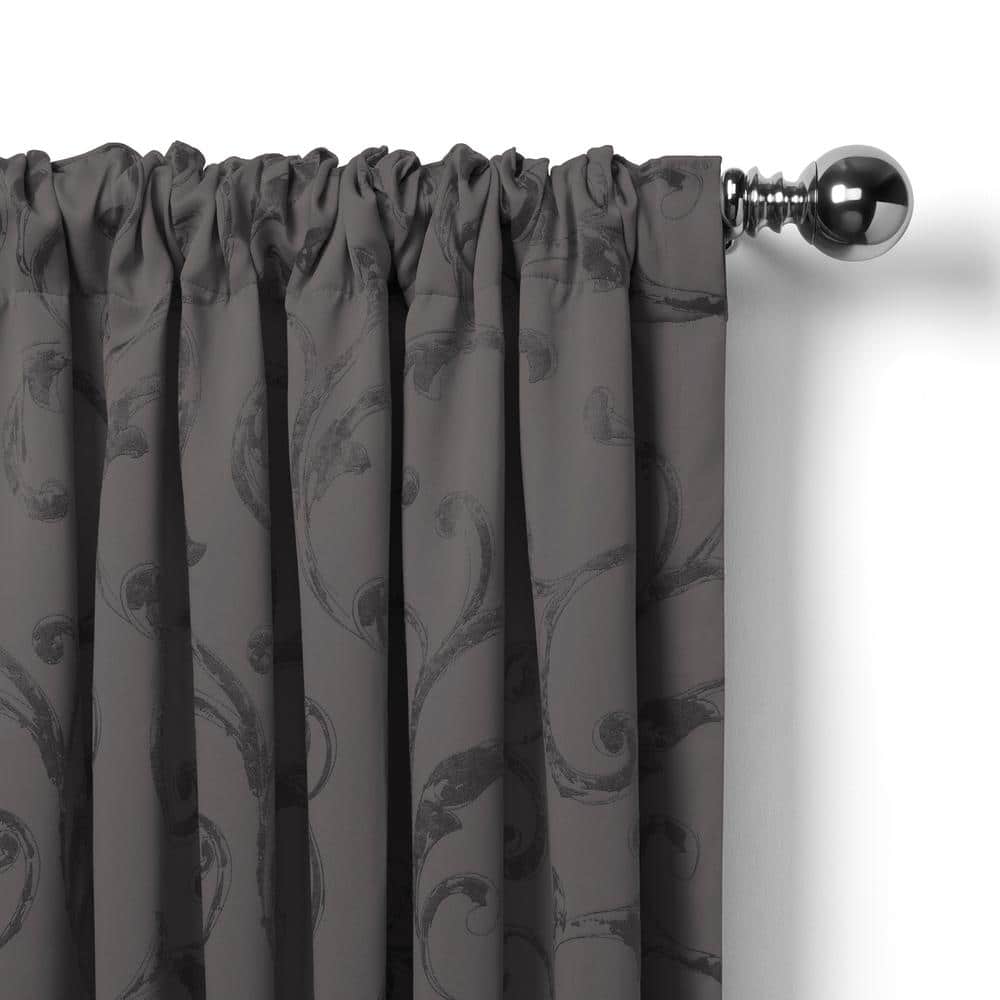 Gray Scalloped Tassel Trim Valance with Jacquard Scroll Pattern