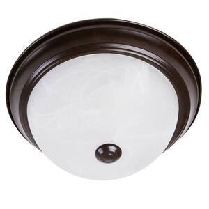 2-Light Oil-Rubbed Bronze Flush Mount with White Marble Glass Shade
