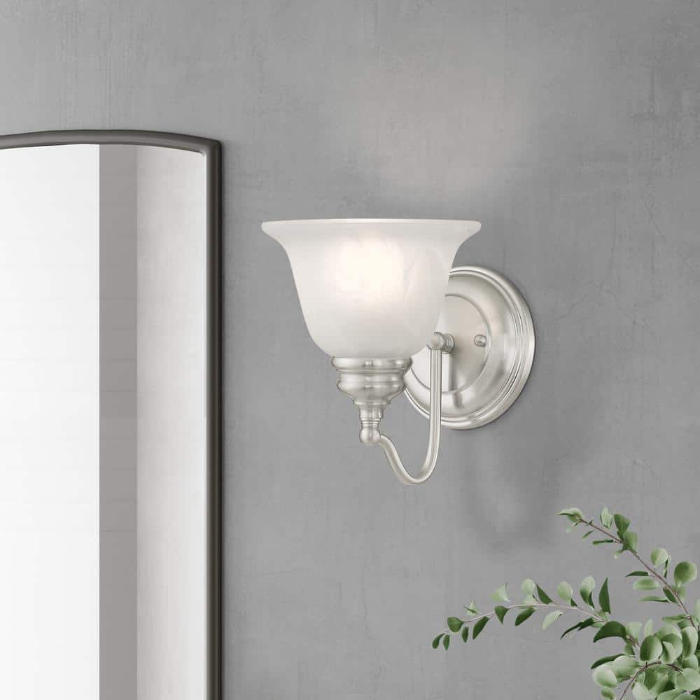 Essex Brushed Nickel 7.5" Dimmable Vanity Light with Alabaster Glass