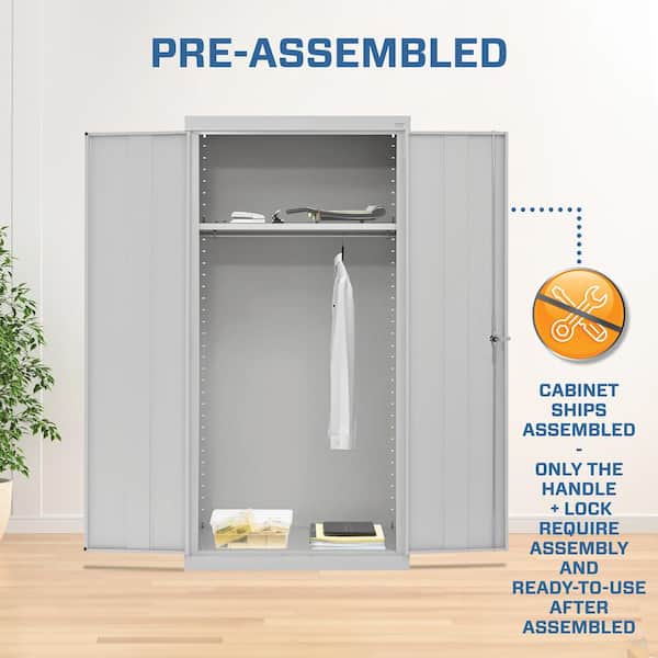 36 in. W x 72 in. H x 24 in. D 24-Gauge 2-Shelf Steel Freestanding Wardrobe Storage Cabinet in Dove Gray