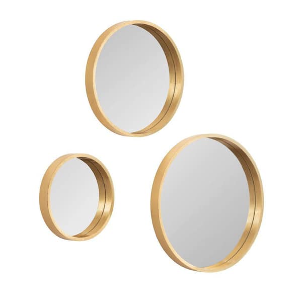 Kate and Laurel Travis Gold 18 in. W x 18 in. H Modern Round Wood Wall Mirror Set (3-Pieces)