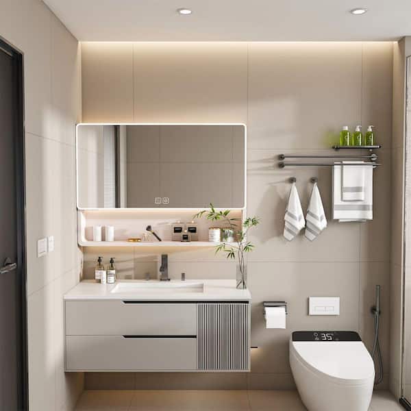 35 in. W x 28 in. H Rectangular Aluminum LED Bathroom Medicine Cabinet with Mirror Wall Mount Storage Cabinet with Light