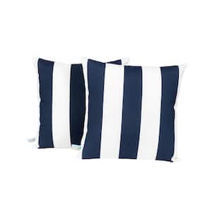 All-Weather Navy and White Stripe Square Outdoor Throw Pillow (2-Pack)