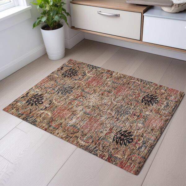 Mayfield Premium Machine Washable Abstract AMF1082 Khaki 2 ft. x 3 ft. Area Rug