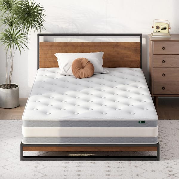 Zinus Full Firm Cooling Quilted Pocket Spring Hybrid 10 in. Mattress ...