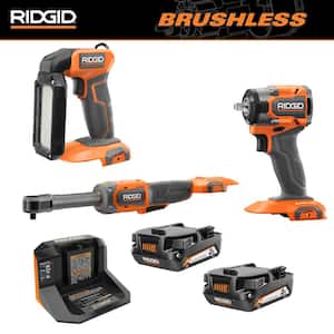 18V Cordless 3-Tool Combo Kit with LED Light, SubC Impact Wrench, Extended Reach Ratchet, (2) 2.0 Ah Batteries & Charger