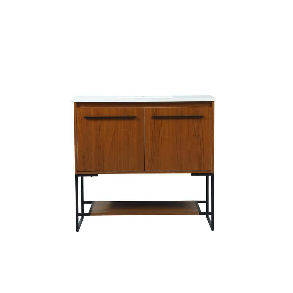 Simply Living 36 in. Single Bathroom Vanity in Teak with Quartz Vanity Top 