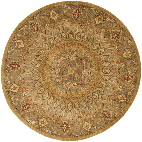 SAFAVIEH Heritage Light Brown/Grey 10 ft. x 10 ft. Round Border Area Rug