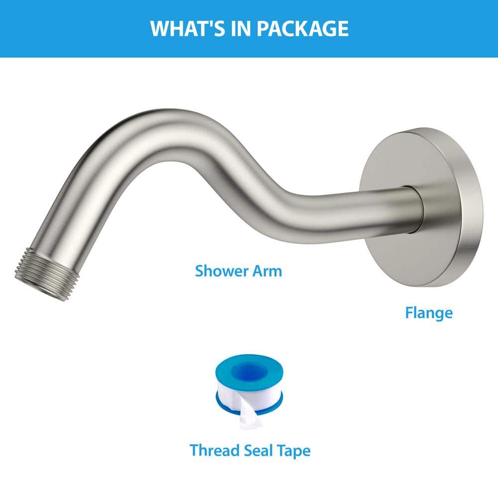 8-Inch Brushed Nickel Curved Wall-Mounted Shower Arm