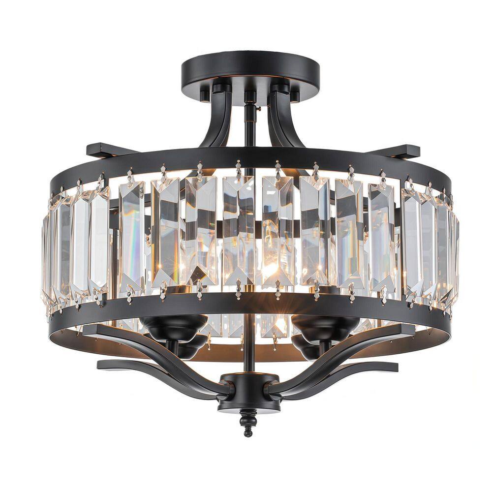 Talvion 16.5 in. 4-Light Matte Black Semi-Flush Mount Ceiling Light with Crystal Strips Shade price history on PriceWatchPro