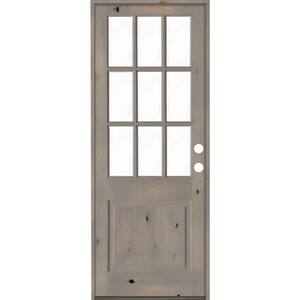 42 in. x 96 in. Knotty Alder 2 Panel Left-Hand/Inswing Clear Glass Grey Stain Wood Prehung Front Door