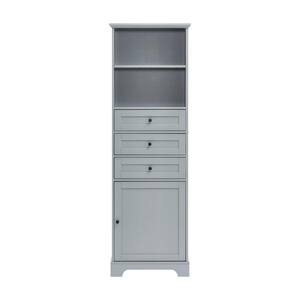 22 in. W x 10 in. D x 68.3 in. H Gray MDF Freestanding Linen Cabinet with 3-Drawers and Adjustable Shelves