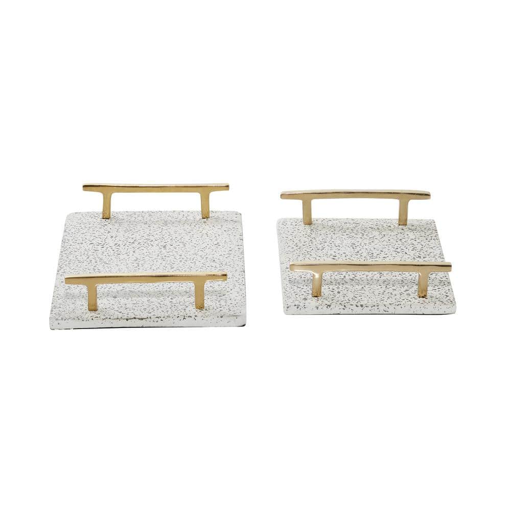 Elegant Black & White Terrazzo Tray Set with Aluminum Handles