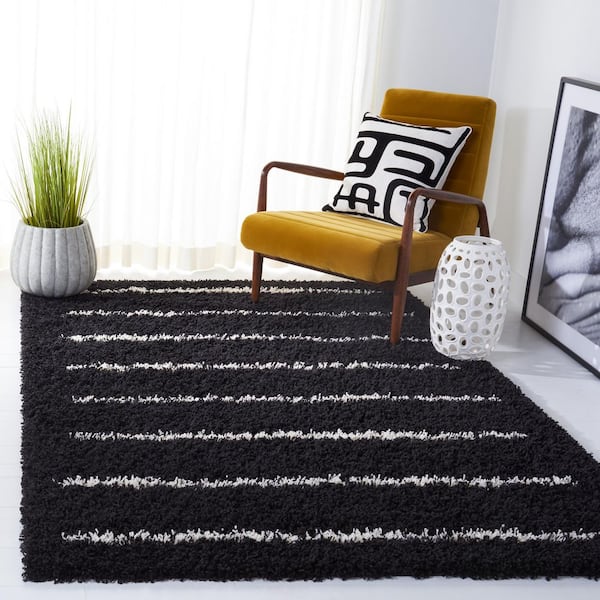 Venus 5 ft. x 8 ft. Black/Ivory Striped Area Rug