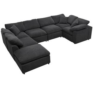 130.3 in. Comfy U-shaped Oversized Corner Sectional Sofa Modular Couch with Ottoman in Dark Gray for Living Room