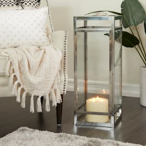 Silver Stainless Steel Pillar Candle Lantern