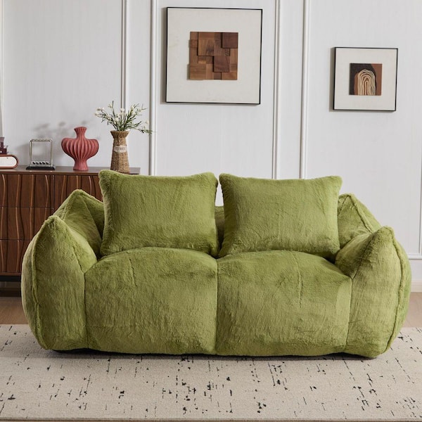 Nestfair 75.2 in. W Round Arm Artificial Rabbit Fur Rectangle Sofa in ...