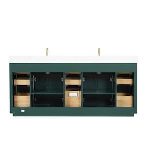 Aphrodite 84 in. W x 22 in. D x 36 in. H Freestanding Bath Vanity in Green with White Quartzite Top and Double Sink