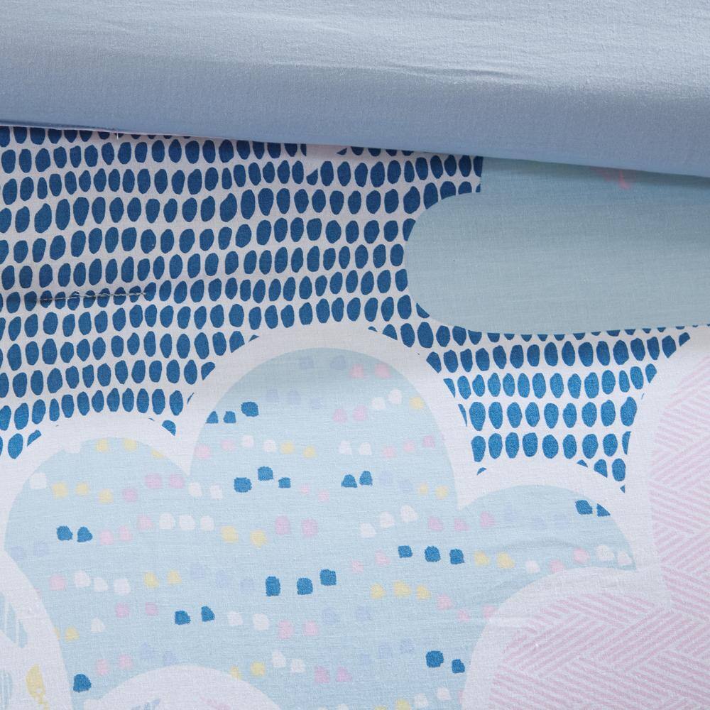 Blue Cotton Twin Kids Comforter Set with Cloud Print