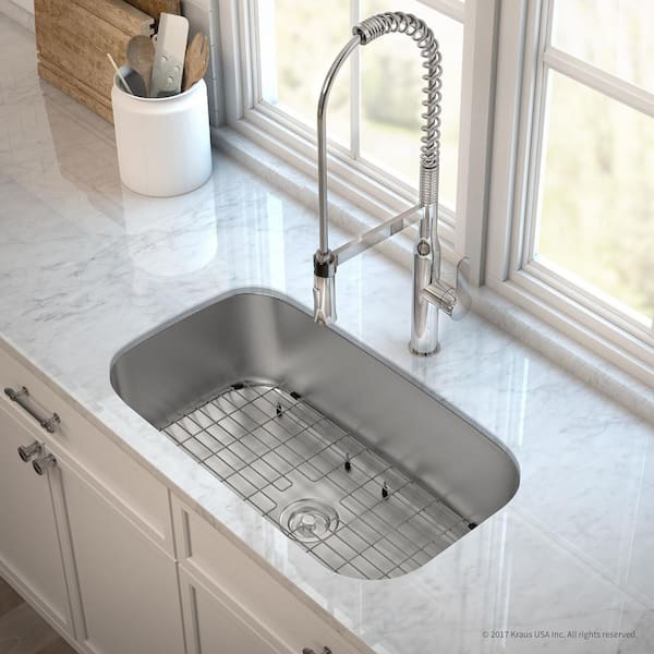 KRAUS Outlast Microshield Undermount Stainless Steel 31.5 in. Single Basin  Kitchen Sink Kit with Accessories KBU14E The Home Depot