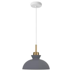 Lustre 11 in. 1-Light Gray Dimmable Modern Industrial Metal Shaded Single Pendant Light