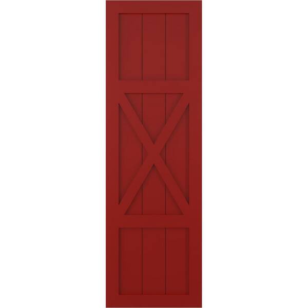 Ekena Millwork True Fit 12 in. x 70 in. PVC Center X-Board Farmhouse Fixed Mount Board and Batten Shutters in Fire Red (Per Pair)