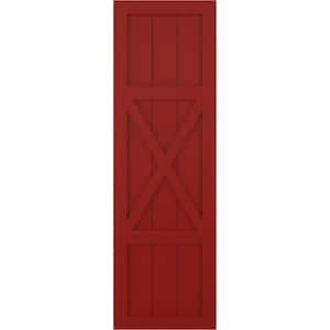 15 in. x 25 in. True Fit PVC Center X-Board Farmhouse Fixed Mount Board and Batten Shutters Pair in Fire Red