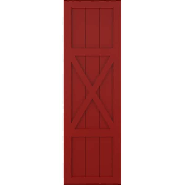 Ekena Millwork 15 in. x 80 in. True Fit PVC Center X-Board Farmhouse Fixed Mount Board and Batten Shutters Pair in Fire Red
