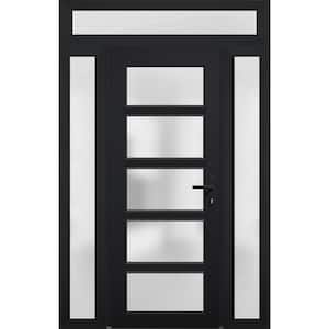 54 in. x 94 in. Left-hand/Inswing 3 Sidelights Frosted Glass Black Steel Prehung Front Door with Hardware