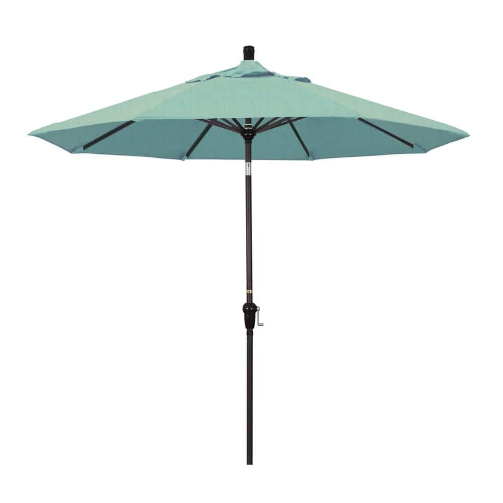 9 ft. Bronze Aluminum Pole Market Aluminum Ribs Auto Tilt Crank Lift Patio Umbrella in Spa Sunbrella price history on PriceWatchPro