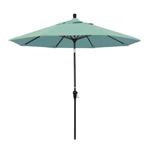 9 ft. Bronze Aluminum Pole Market Aluminum Ribs Auto Tilt Crank Lift Patio Umbrella in Spa Sunbrella