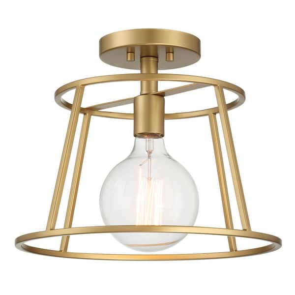 Hampton Bay Rustin 13 in. 1-Light Vintage Gold Round Open Cage Semi-Flush Mount